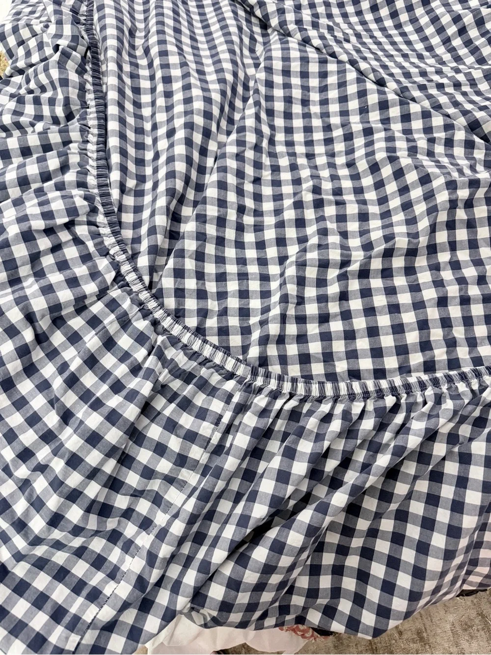 Pottery Barn Kids Blue Gingham Check Fitted Sheet Queen Size
